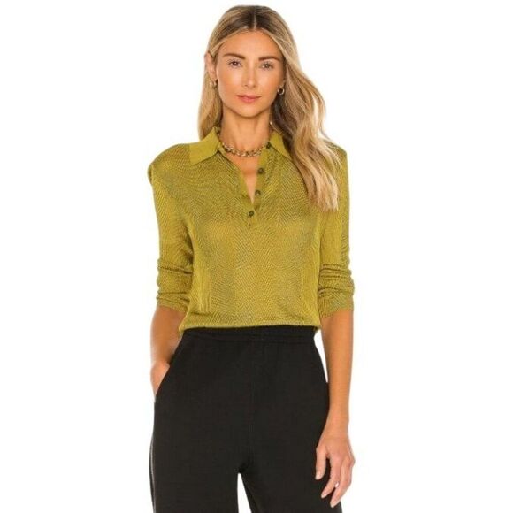 RAG & BONE Pacey Knit Polo Sweater Bodysuit XS Chartreuse Button Up Collar - Picture 1 of 7